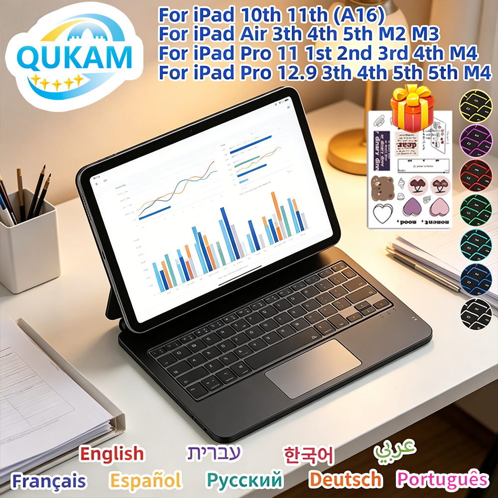 Ipad Cover Folio - Wireless Backlit Keyboard Case with Trackpad