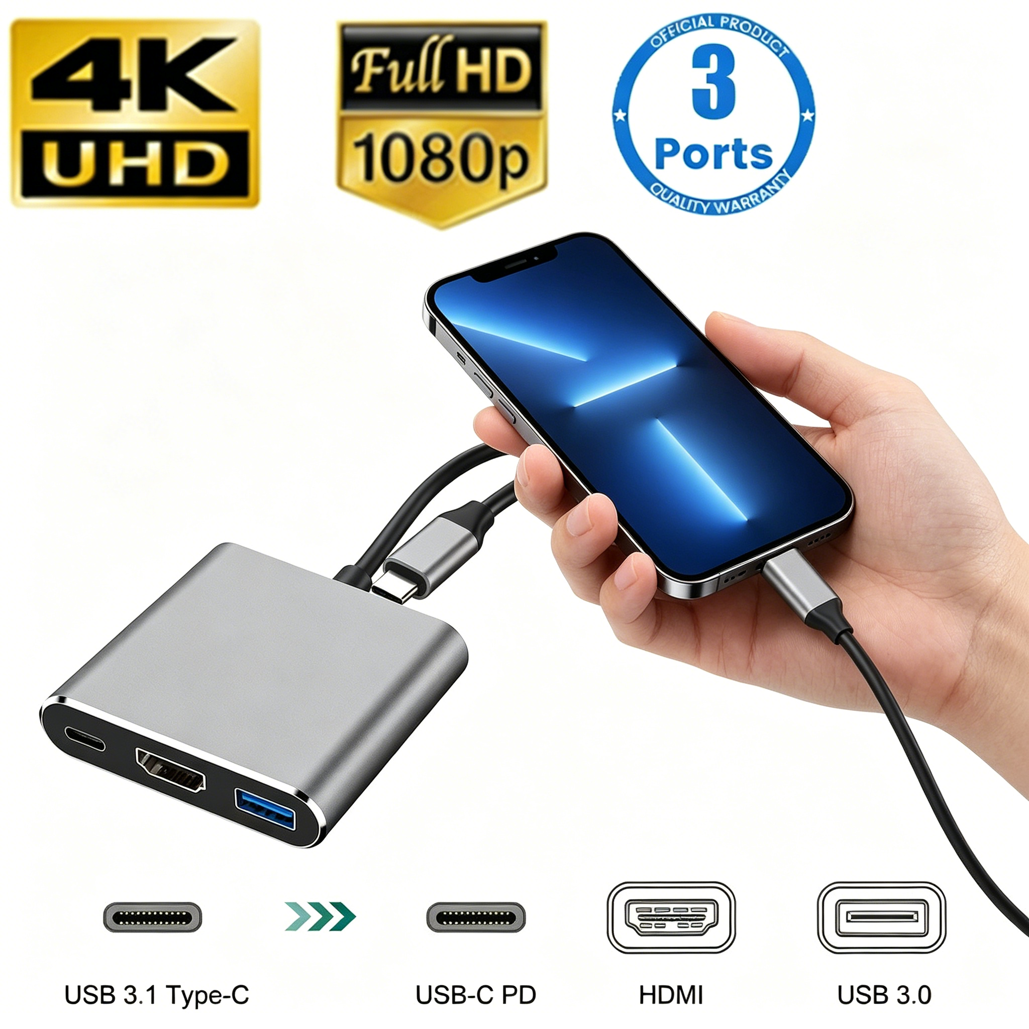 USB C HUB 3-in-1 Multiports Ad - огляд і ціна Hdmi Adapter Tablet